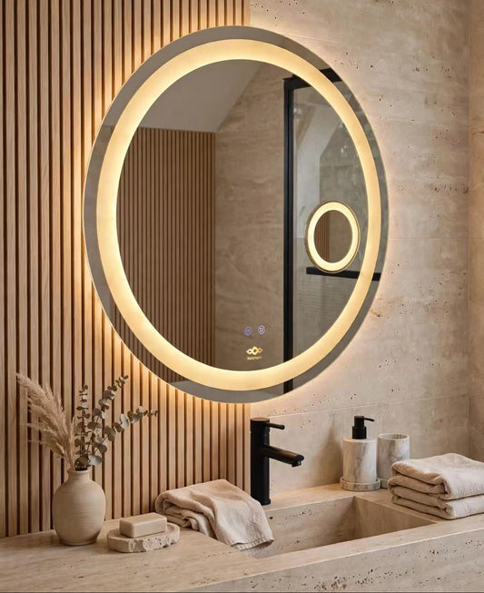 miroir anti-buée strié nelsmann triple éclairage adaptabe salle de bain design