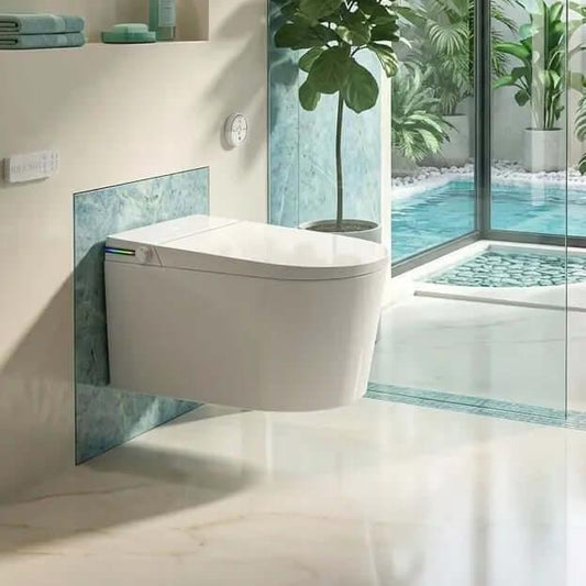 Toilette Japonaise Suspendue Nelsmann SORA dans une salle de bain moderne avec design élégant.