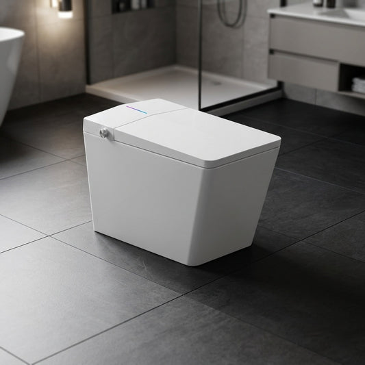 Toilette Japonaise Intelligente Nelsmann KAKU Blanc dans une salle de bain