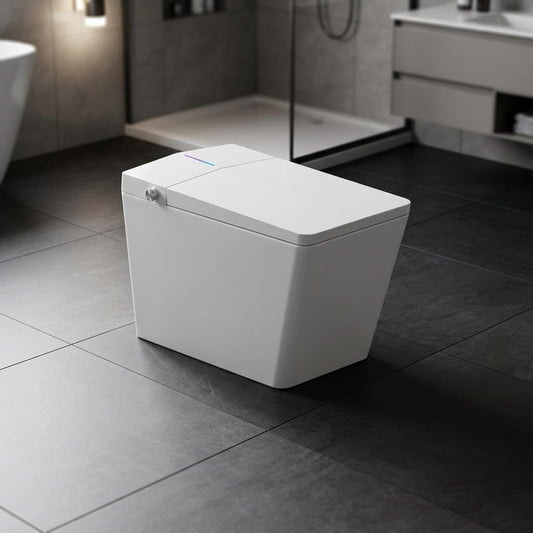 Toilette Japonaise Intelligente Nelsmann KAKU Blanc dans une salle de bain