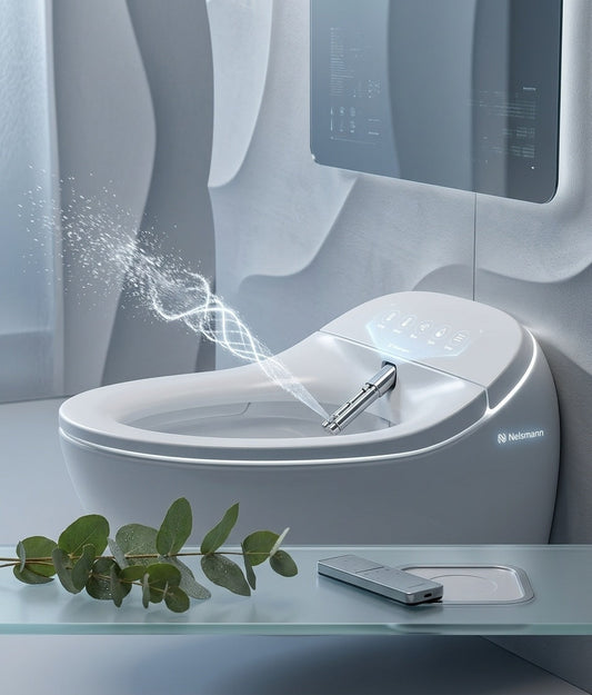 WC japonais intelligent Nelsmann avec jet d'eau lavant et design futuriste pour l'hygiène et le confort de la salle de bains