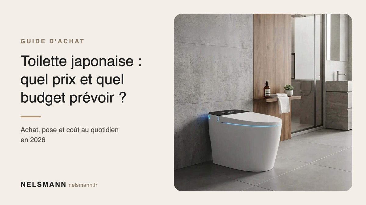 Toilette japonaise Nelsmann Hikari dans une salle de bain moderne, illustration du guide prix et budget d'une toilette japonaise