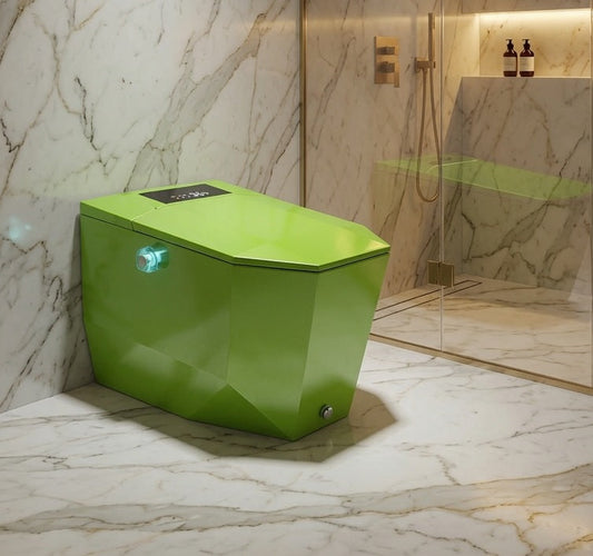 Toilette japonaise intelligente Nelsmann verte dans une salle de bain en marbre