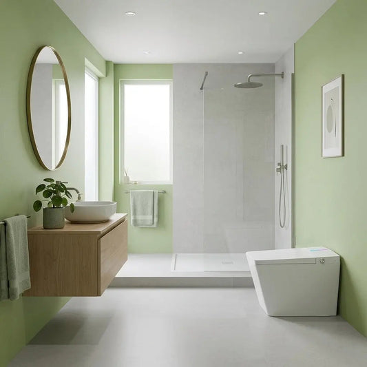 wc japonais dans une salle de bain couleur verte