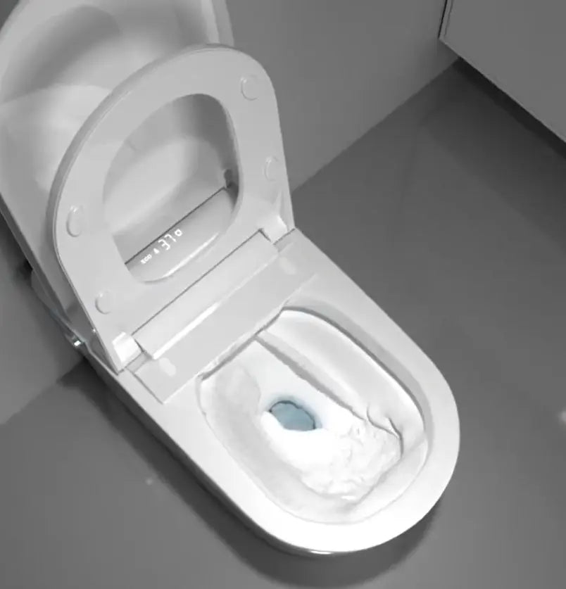 Mousse anti-bruit à la surface de l'eau dans des toilettes japonaises