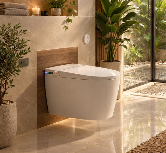 wc japonais suspendu dans une salle de bain design et moderne