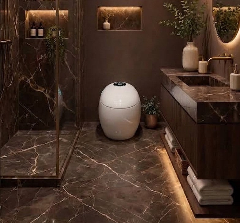 wc japonais dans une salle de bain couleur pourpre de la gamme premium