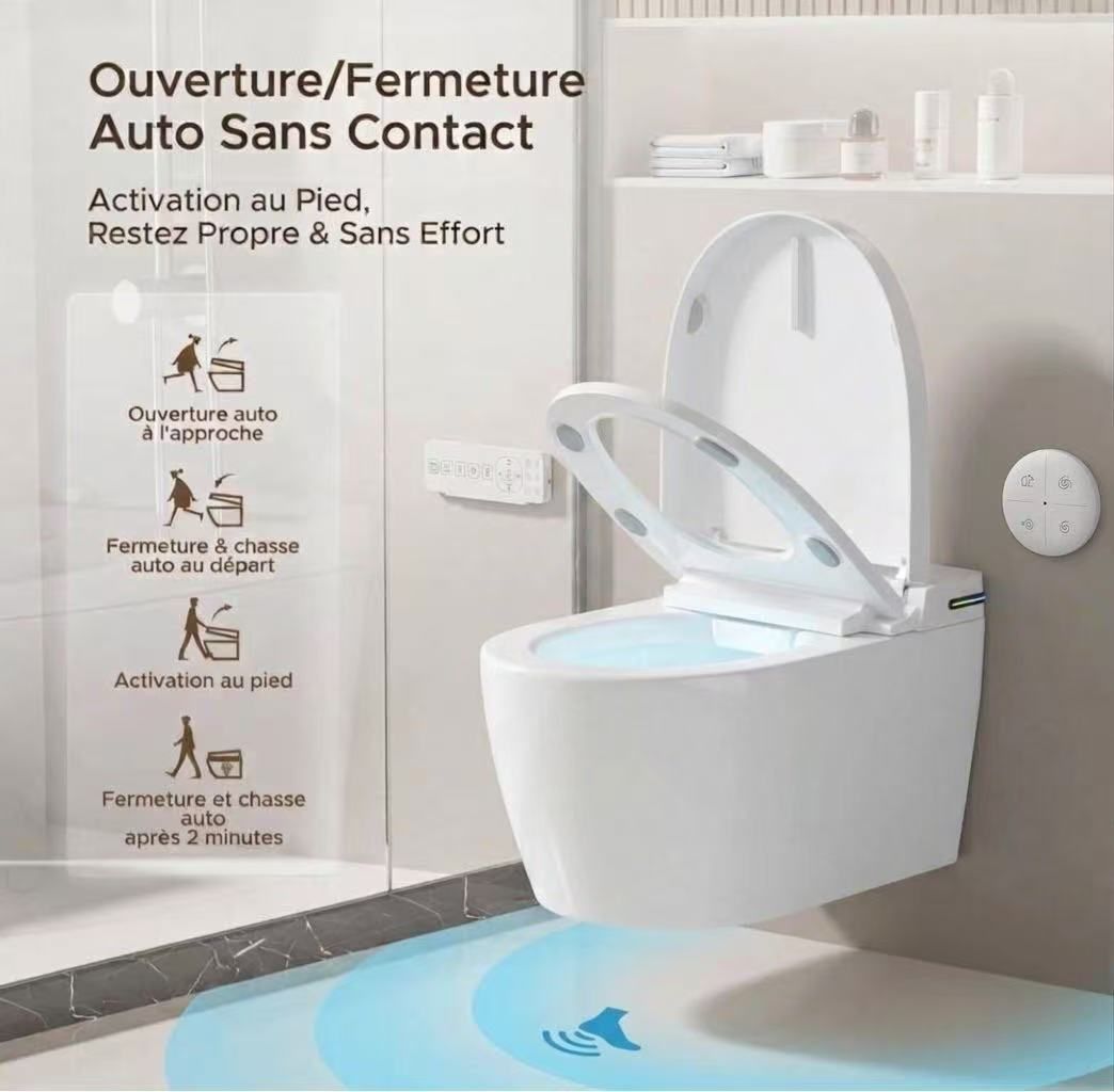 WC japonais suspendu Nelsmann SORA avec abattant à ouverture automatique sans contact et activation au pied