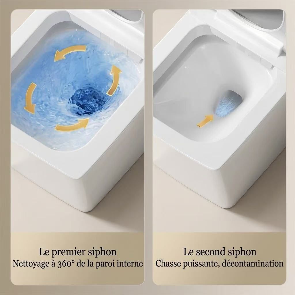 Chasse d'eau à double siphon du WC japonais Nelsmann KAKU : nettoyage à 360° et évacuation puissante