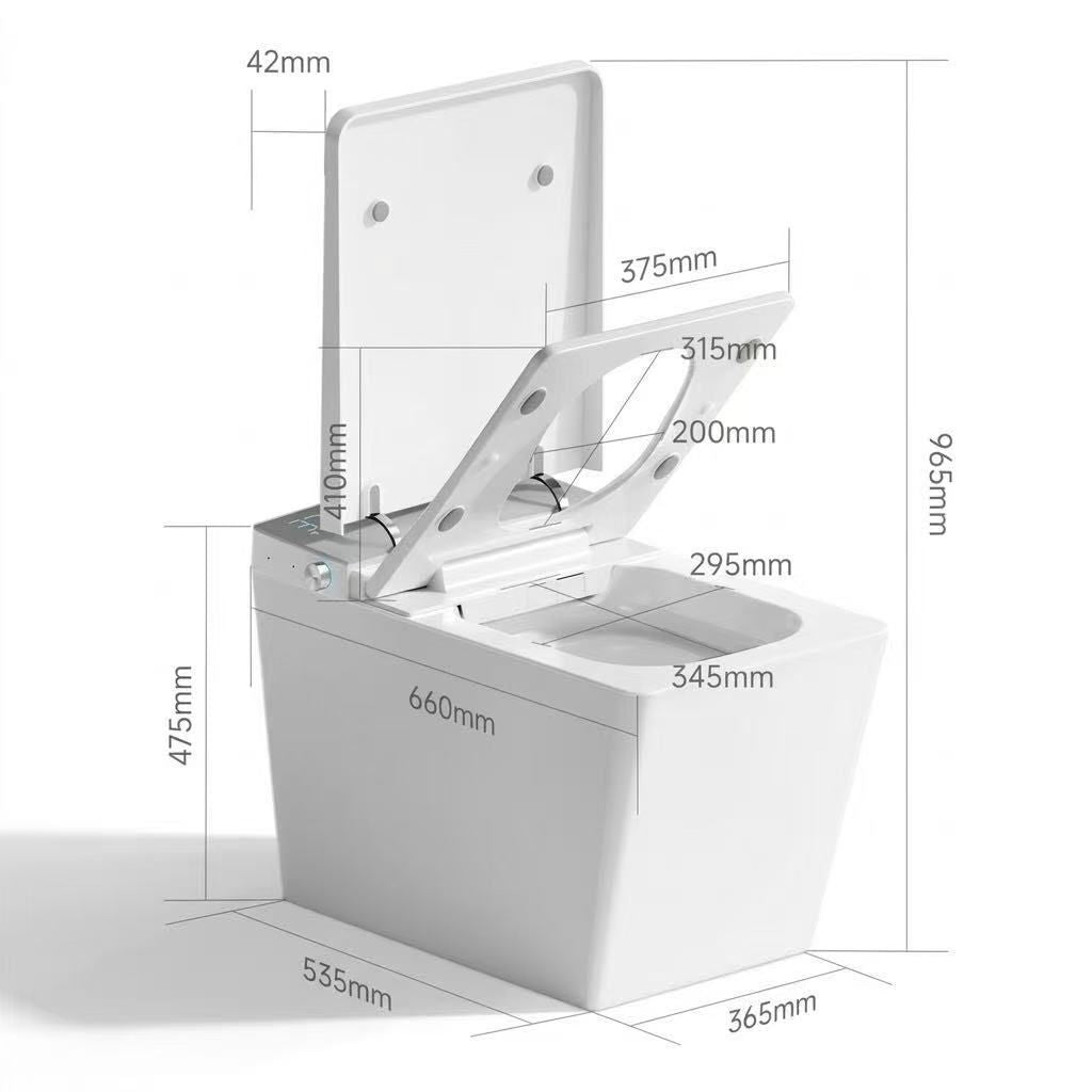 Dimensions du WC japonais Nelsmann KAKU : 660 × 365 mm, hauteur d'assise 475 mm, hauteur totale 965 mm