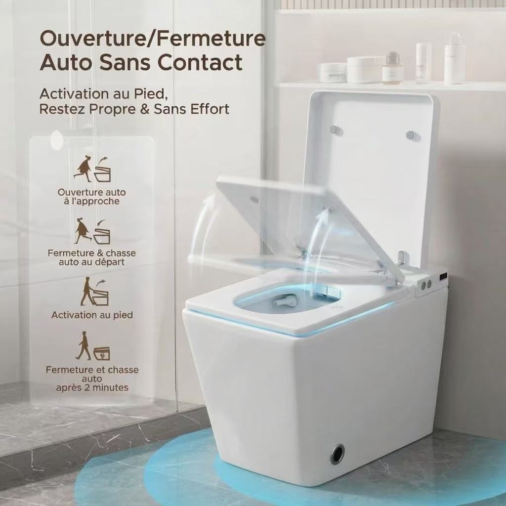 WC japonais Nelsmann KAKU avec ouverture et fermeture automatiques de l'abattant et chasse automatique au départ