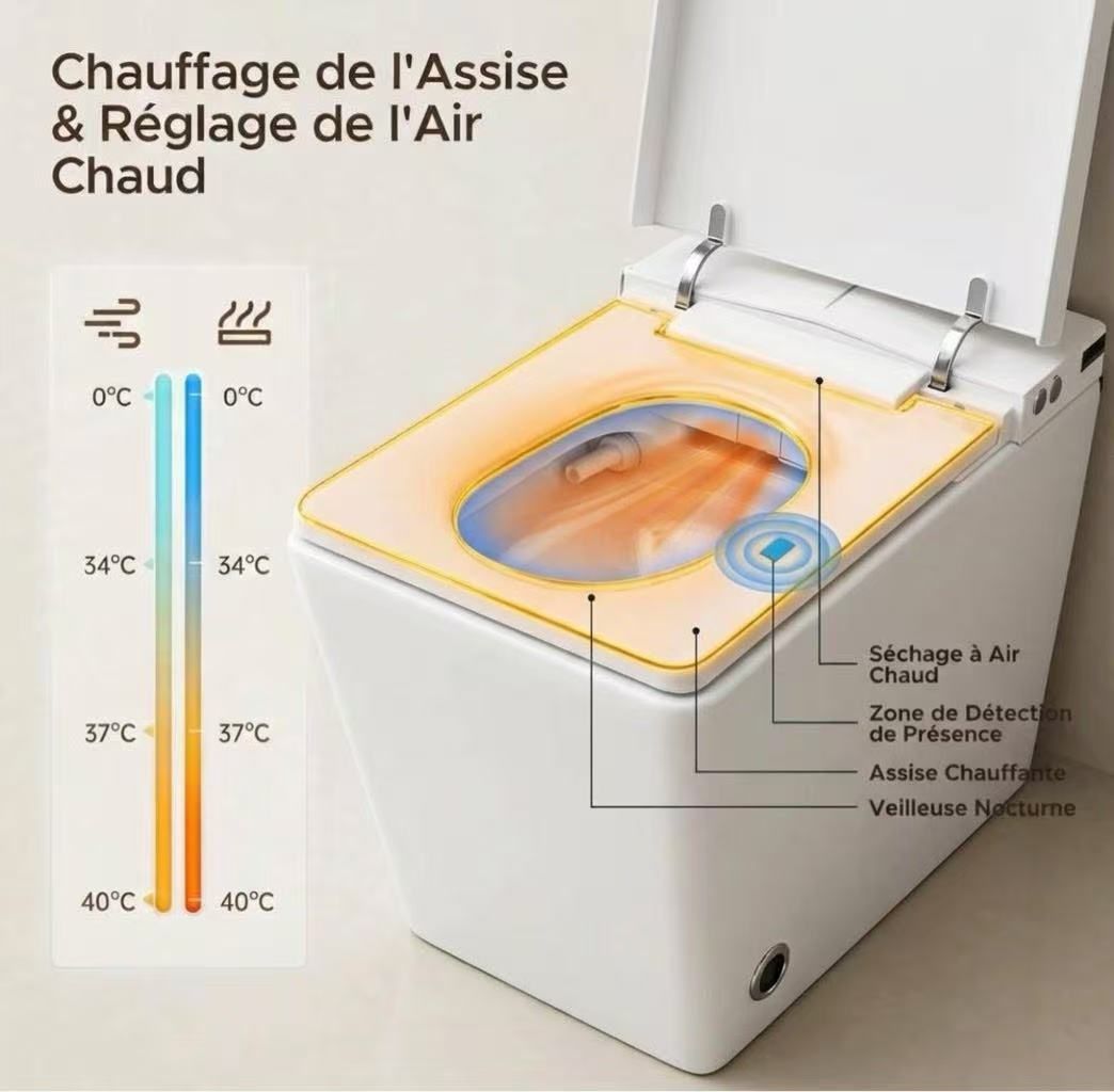 Assise chauffante, séchage à air chaud et veilleuse nocturne du WC japonais Nelsmann KAKU