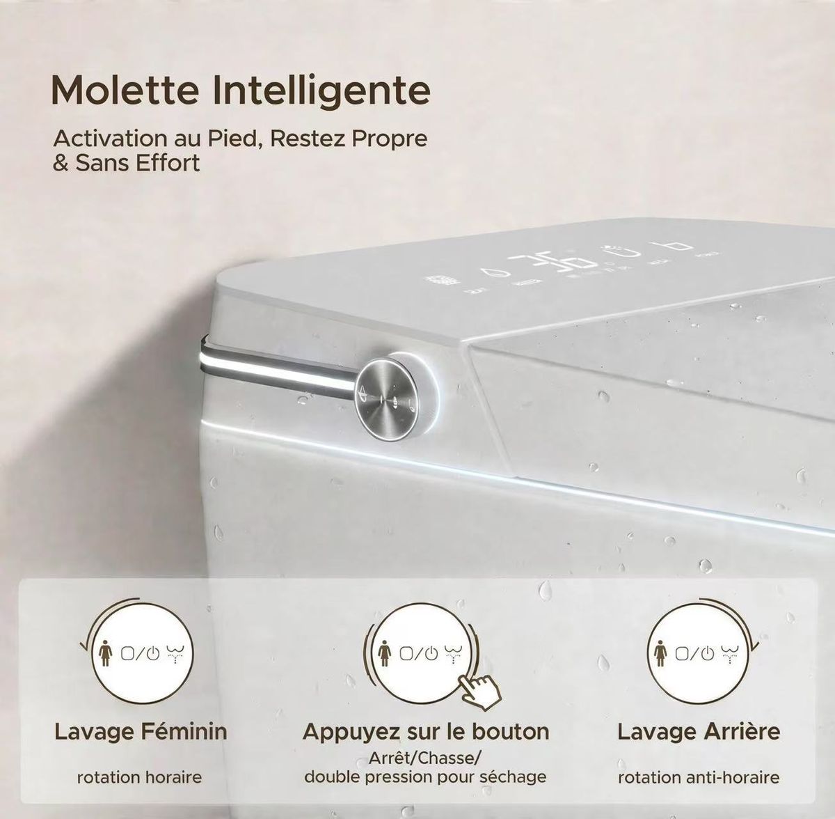 Molette en métal brossé et bandeau LED du WC japonais Nelsmann KAKU avec écran de température