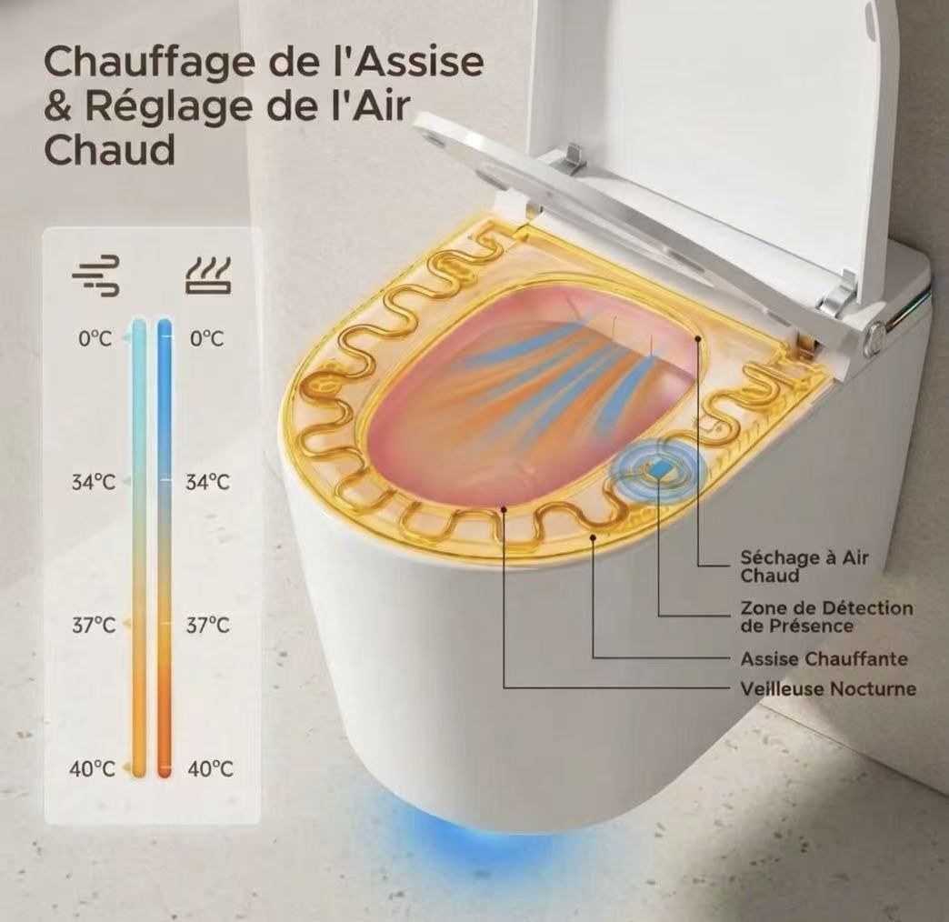 Assise chauffante, séchage à air chaud et détection de présence du WC japonais suspendu Nelsmann SORA