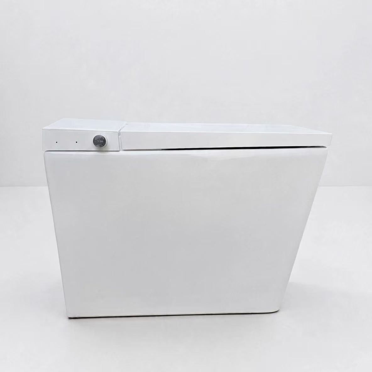 Toilette japonaise lavante Nelsmann KAKU blanche vue de profil, design carré au sol avec molette de commande latérale