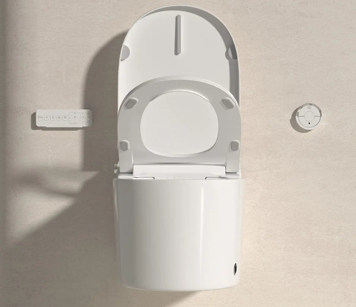 Toilette Japonaise Suspendue Nelsmann SORA avec lunette ouverte dans une salle de bain design