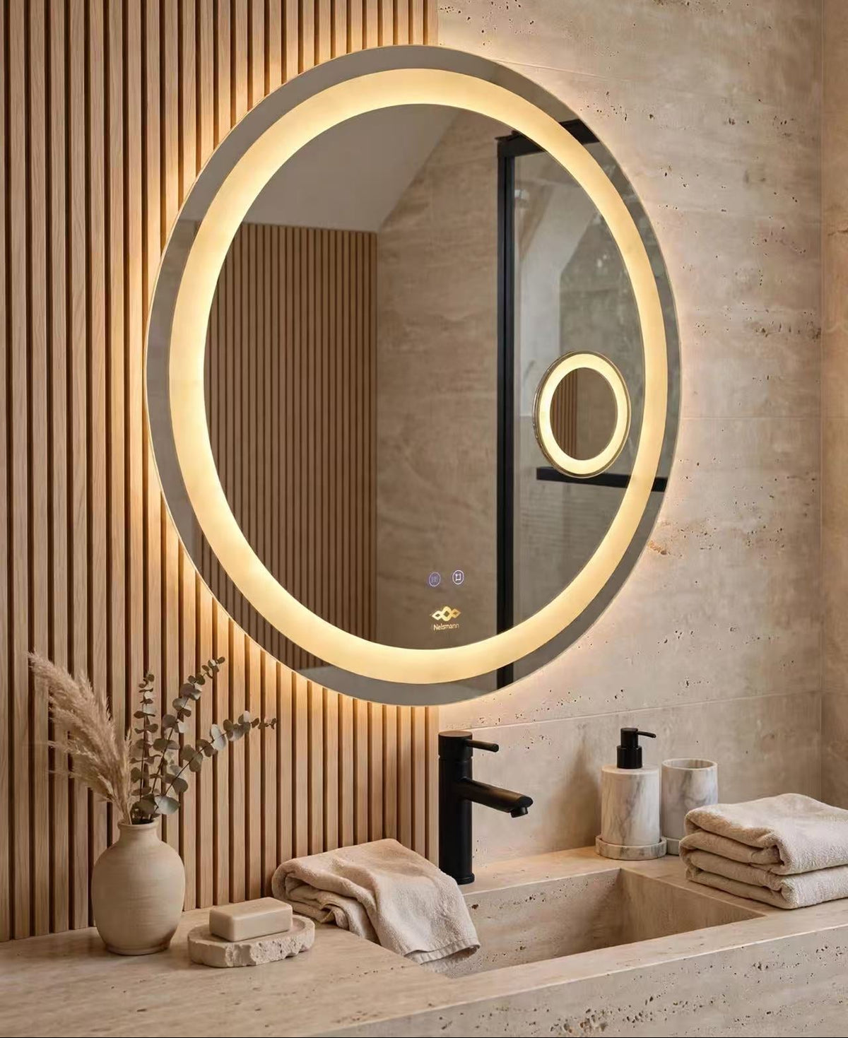 miroir anti-buée strié nelsmann triple éclairage adaptabe salle de bain design