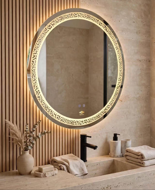Miroir LED rétroéclairé Nelsmann - Miroir salle de bain avec triple éclairage frontal et ambiance, fonction anti-buée