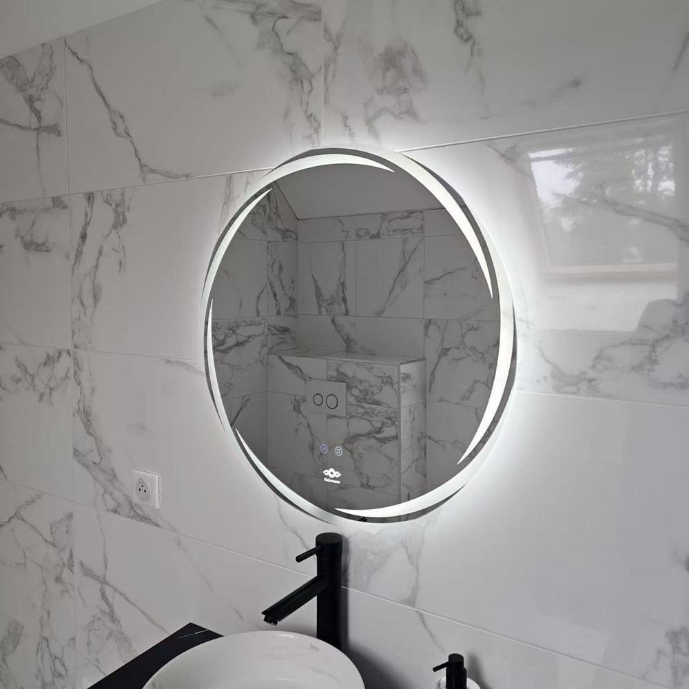 Miroir LED anti-buée Nelsmann Aura en blanc froid au-dessus d'une vasque à poser