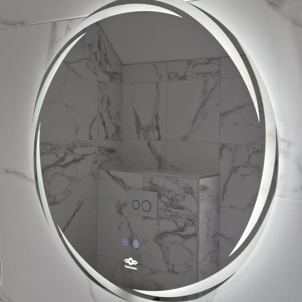Miroir LED anti-buée Nelsmann Aura au design en croissants lumineux, blanc froid