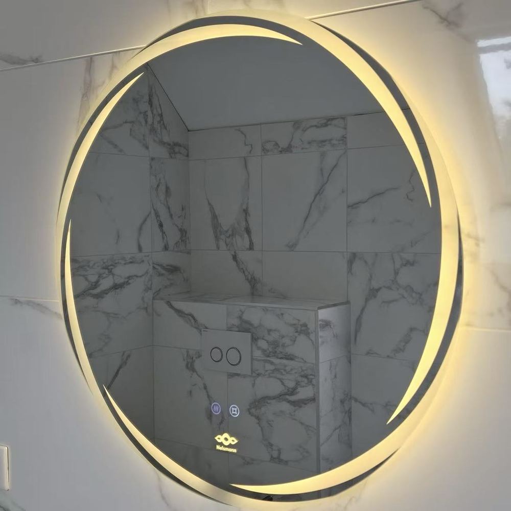 Miroir LED rond Nelsmann Aura avec éclairage doré en forme de croissants