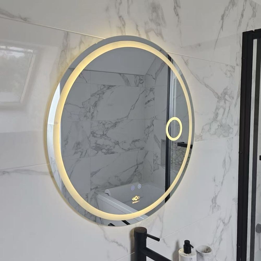 Miroir LED rond Nelsmann Elys avec éclairage doré et loupe lumineuse
