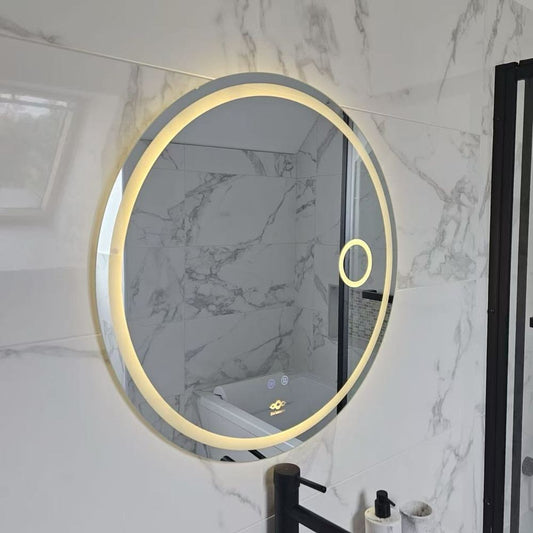 Miroir LED rond Nelsmann Elys avec éclairage doré et loupe lumineuse