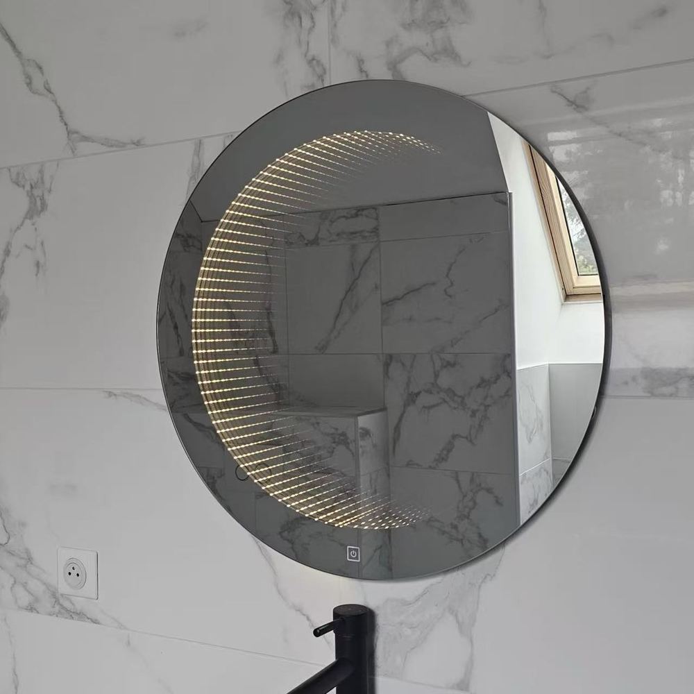 Miroir LED Infinity Nelsmann rond avec effet tunnel lumineux, salle de bain en marbre