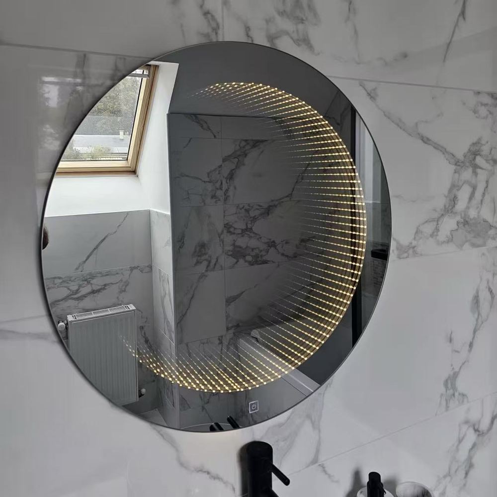 Miroir LED Infinity Nelsmann en lumière chaude, effet tunnel lumineux