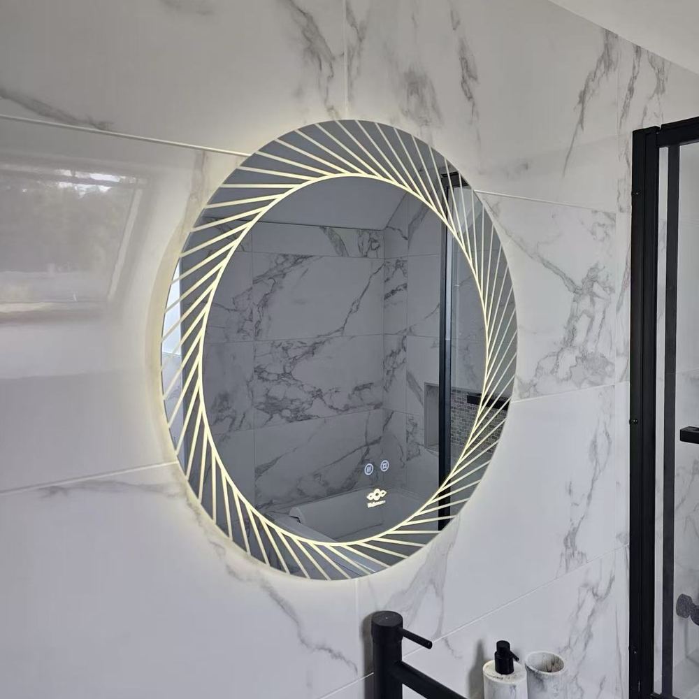 Miroir LED anti-buée Nelsmann Neora en lumière neutre au-dessus d'un lavabo noir