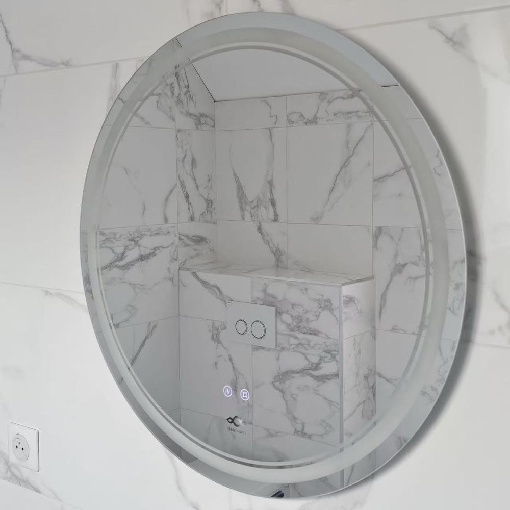 Miroir rond Nelsmann Nova éteint avec anneau dépoli et boutons tactiles