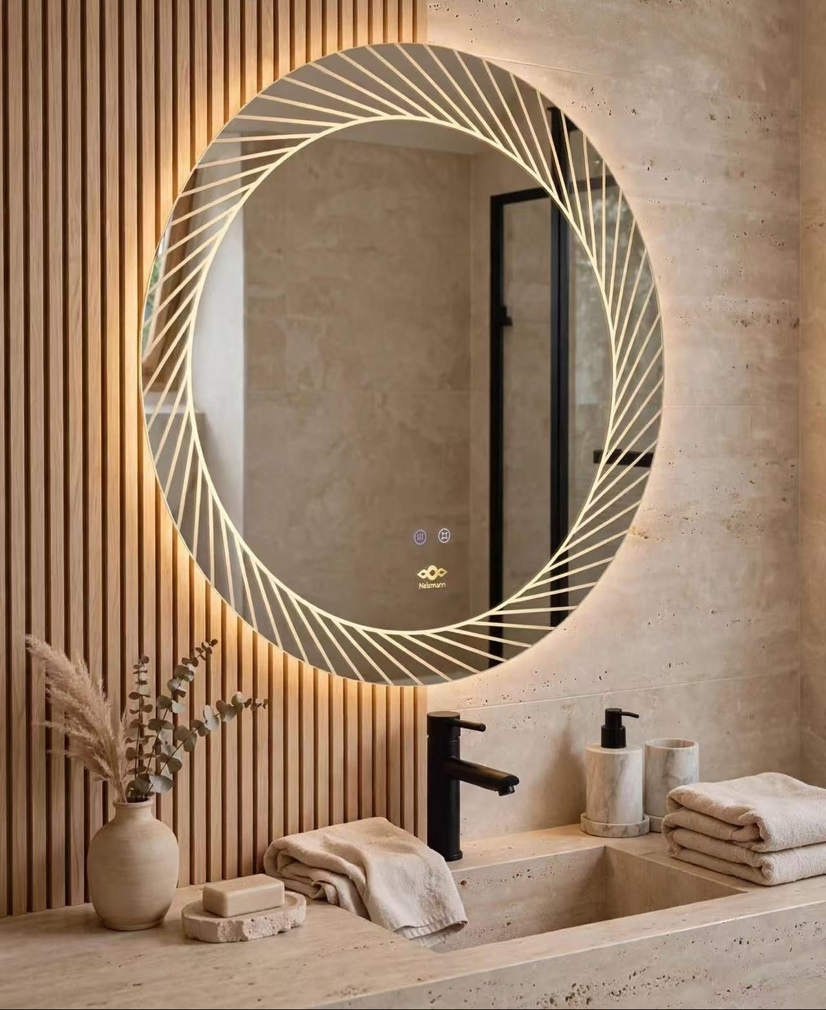 miroir anti-buée strié nelsmann triple éclairage adaptabe salle de bain design