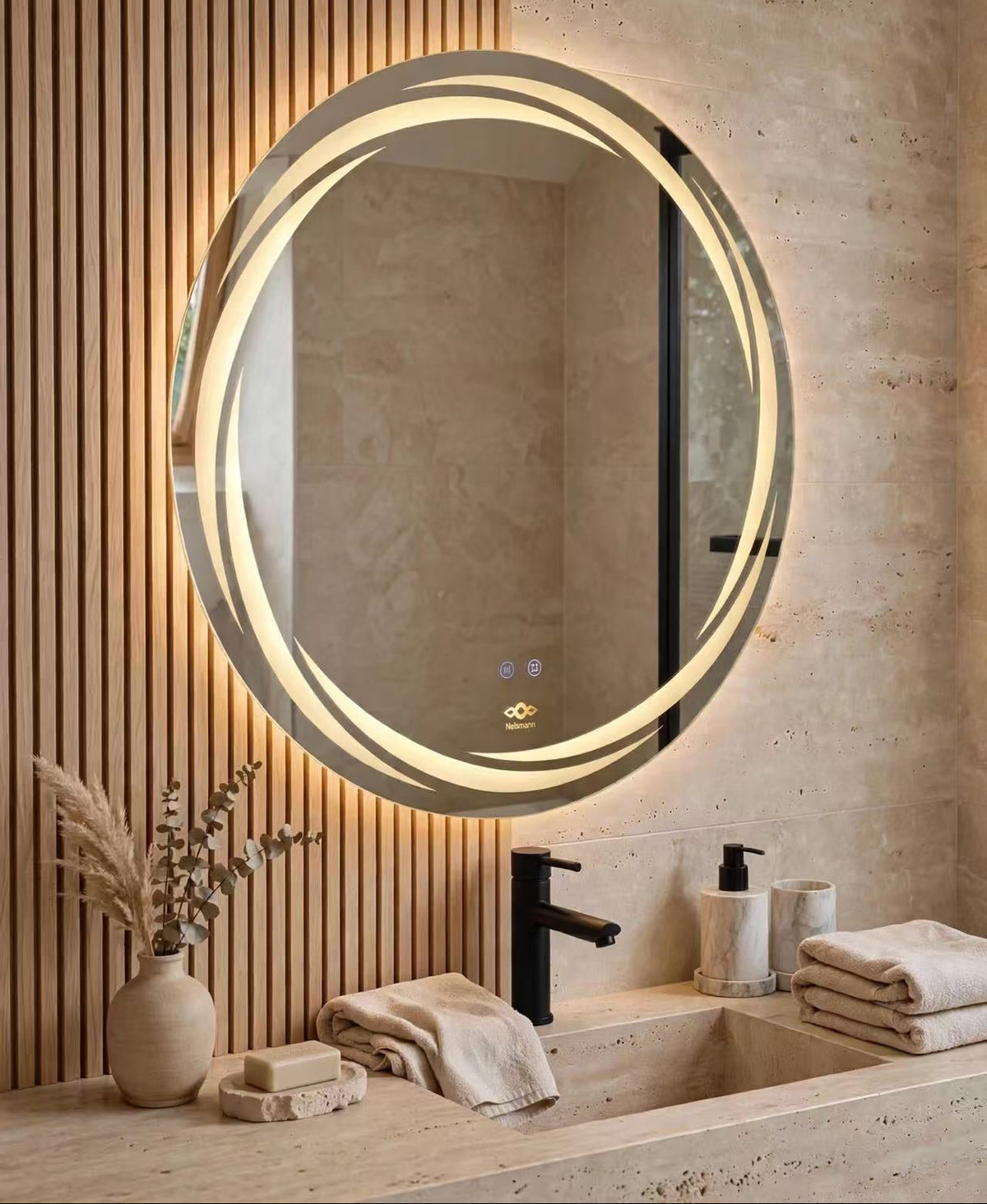 Miroir LED rond Nelsmann 70cm - Miroir salle de bain lumineux avec éclairage LED blanc neutre et fonction anti-buée