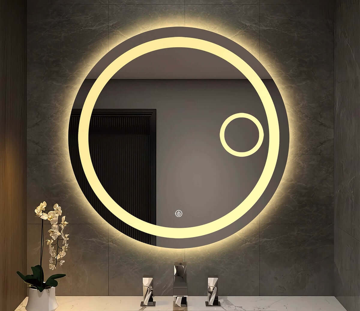 Miroir salle de bain LED rond Nelsmann rétroéclairé avec miroir grossissant intégré