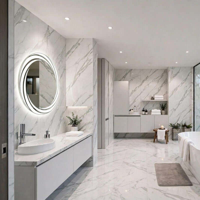 Miroir Lumineux LED Rond Nelsmann — Design spirale dans une salle de bain de luxe