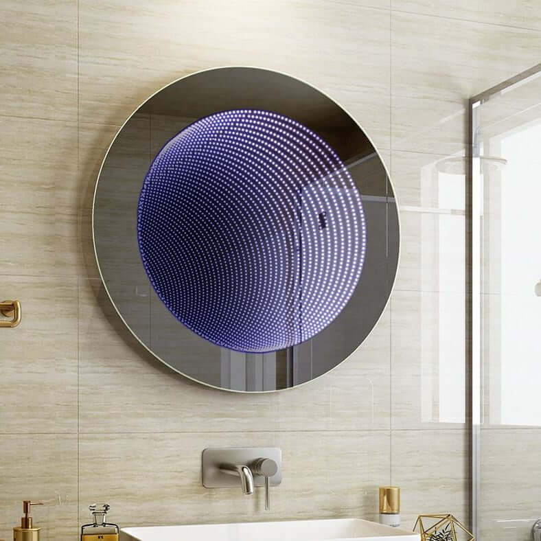 Miroir salle de bain LED rond effet tunnel 3D Nelsmann avec éclairage violet central