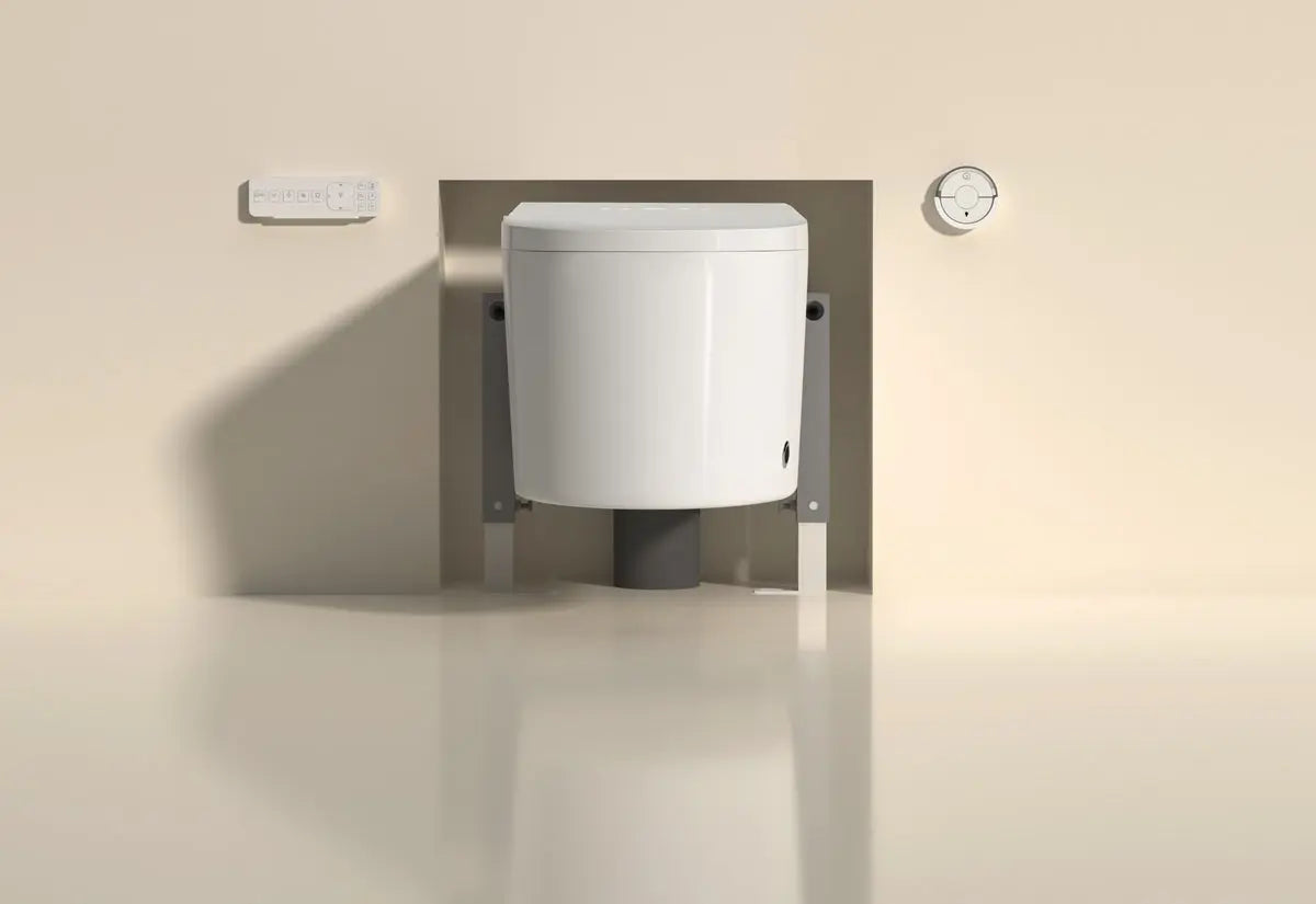 Toilette Japonaise Suspendue Nelsmann SORA posée sur bâti support encastré dans le mur