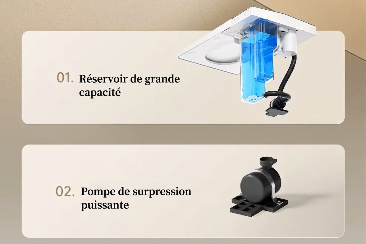 Vue sur les fonctions de la Toilette Japonaise Nelsmann Gris et pompe de surpression