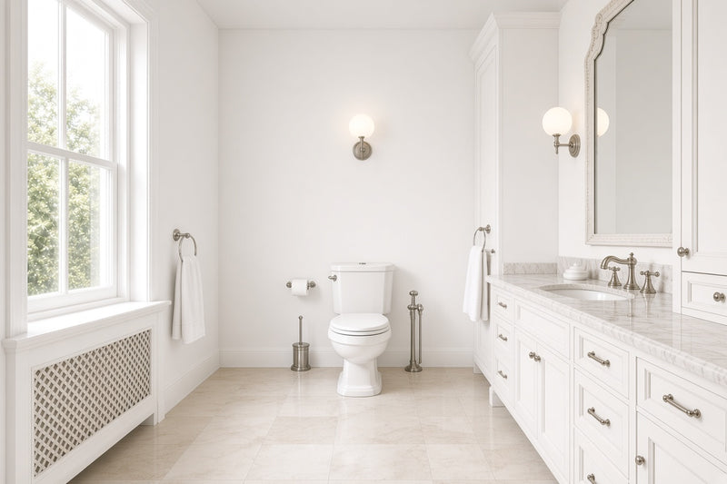 toilette classique blanche dans une salle de bain ancienne 