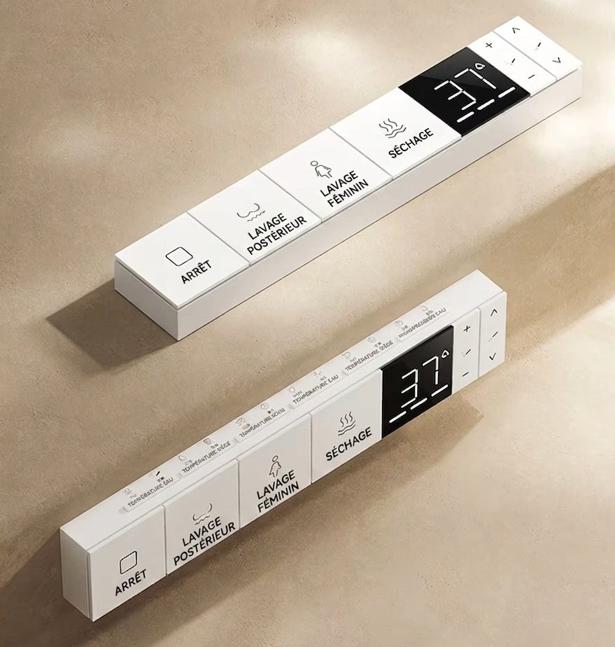 Vue sur les télécommandes de la Toilette Japonaise Nelsmann Gris