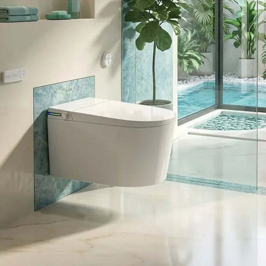 Toilette Japonaise Suspendue Nelsmann SORA dans une salle de bain moderne avec design élégant.