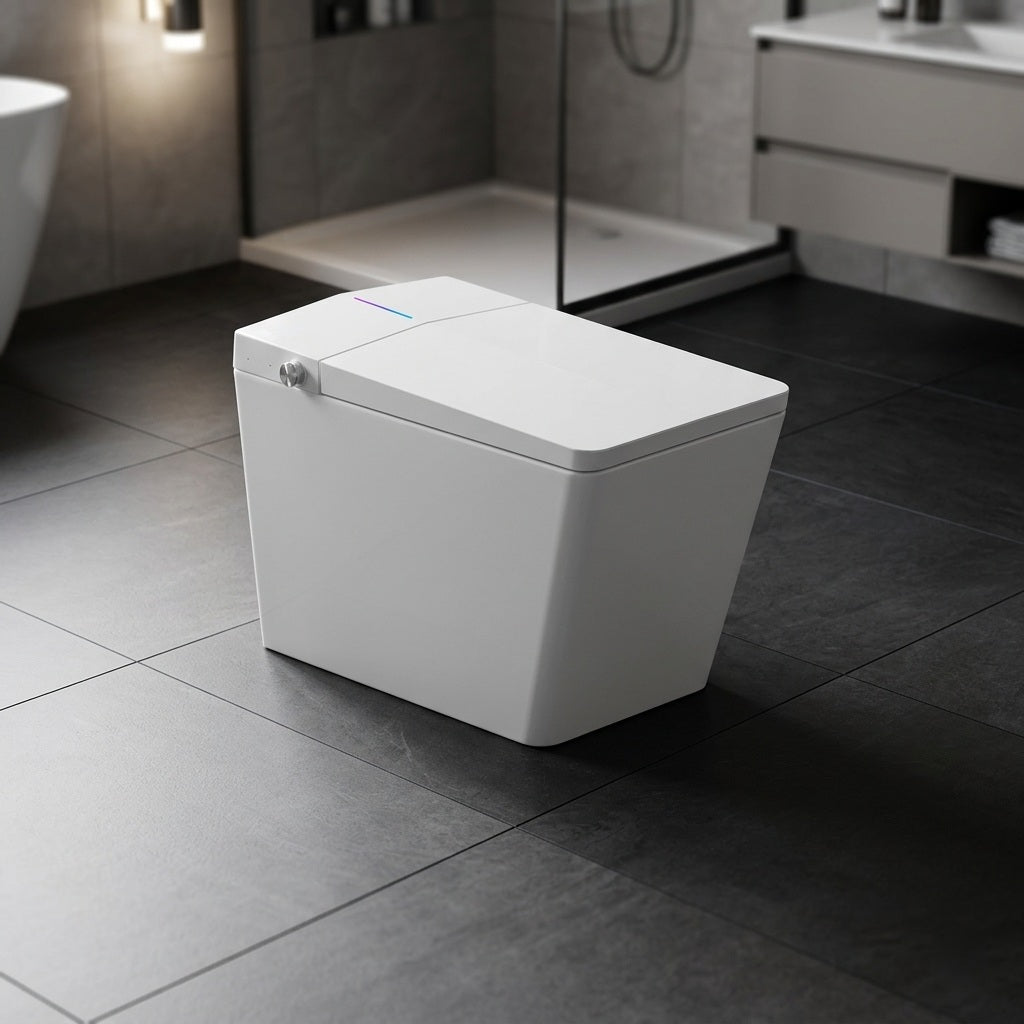 Toilette Japonaise Intelligente Nelsmann KAKU Blanc dans une salle de bain