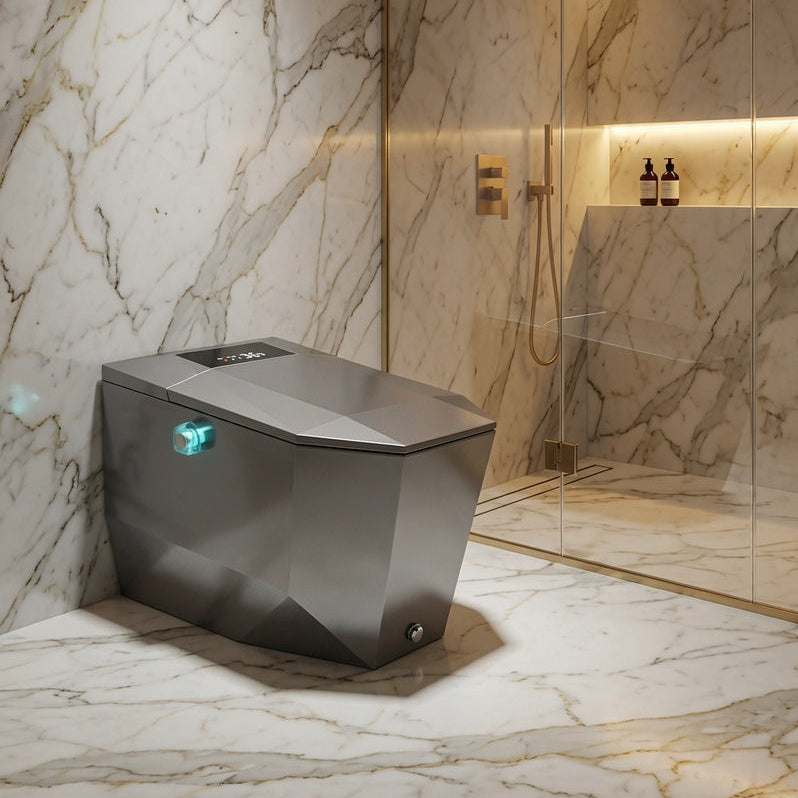 Toilette japonaise luxe Nelsmann KONGO design gris anthracite dans une salle de bain en marbre