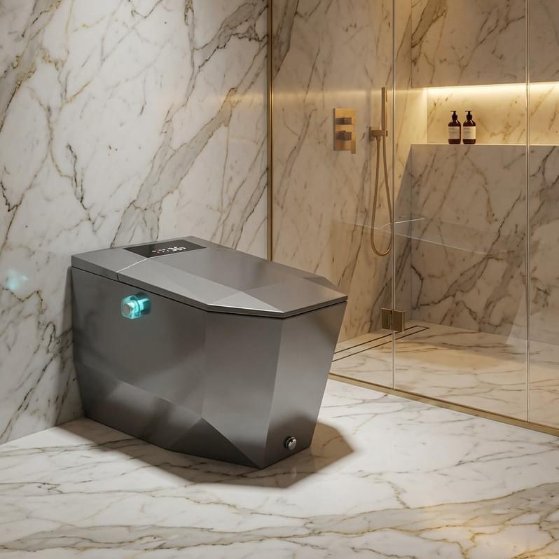 wc japonaise Nelsmann KONGO design gris anthracite dans une salle de bain en marbre