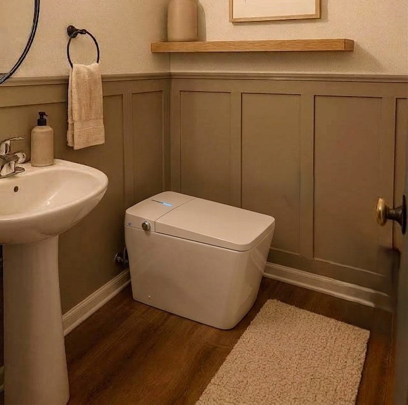 toilette japonais pose dans une salle de bain avec lave main 