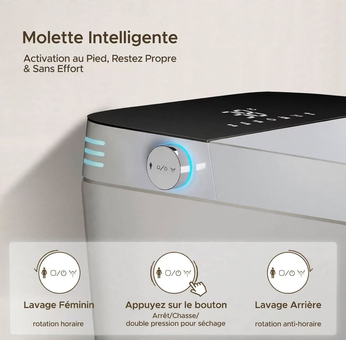 wc japonais vue sur la molette de fonction lavage sechage