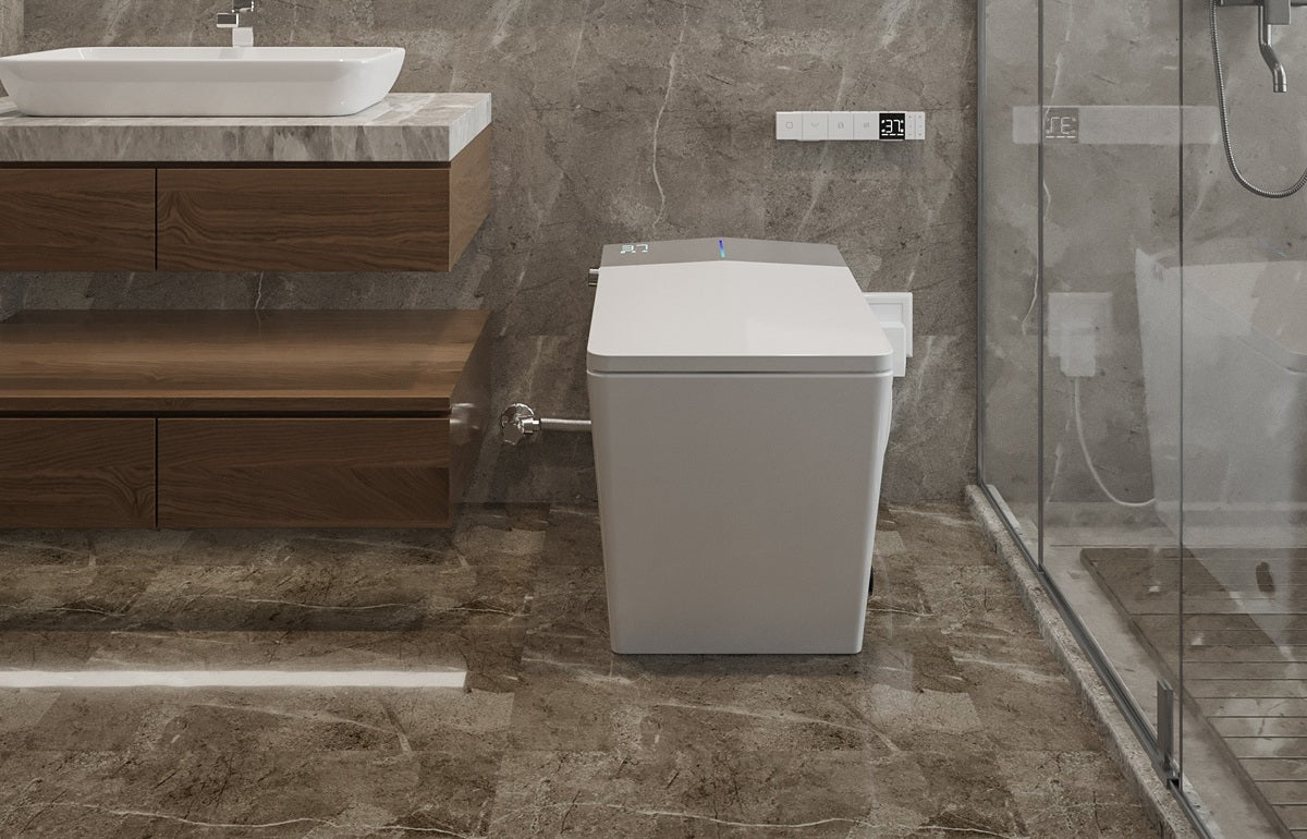 Toilette Japonaise Nelsmann Gris vue de face fermée forme rectangle