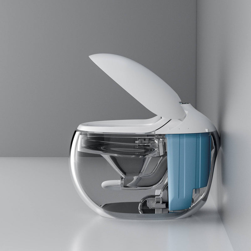 WC japonais chauffant Nelsmann TAMAGO, vue de profil avec réservoir d'eau transparent