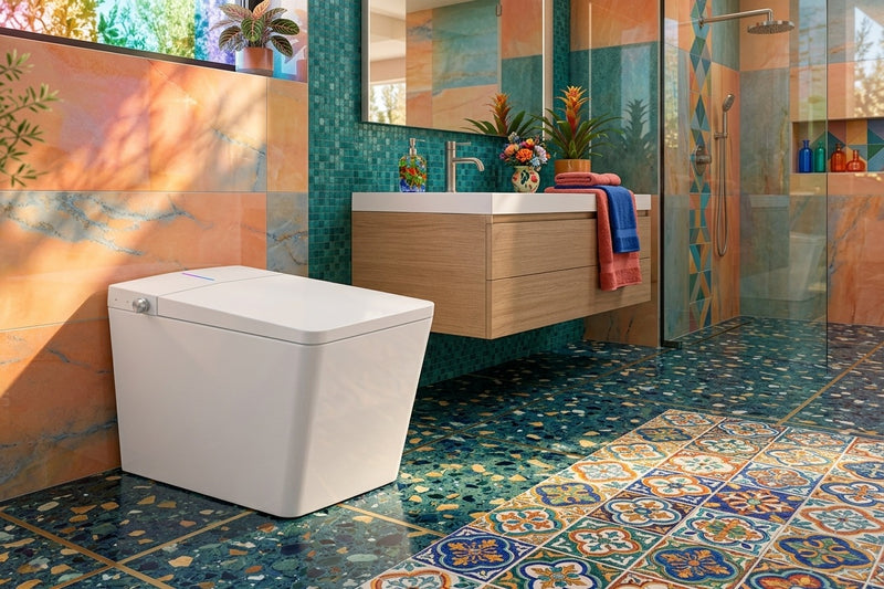 wc japonais blanc pose dans une salle de bain coloris moderne