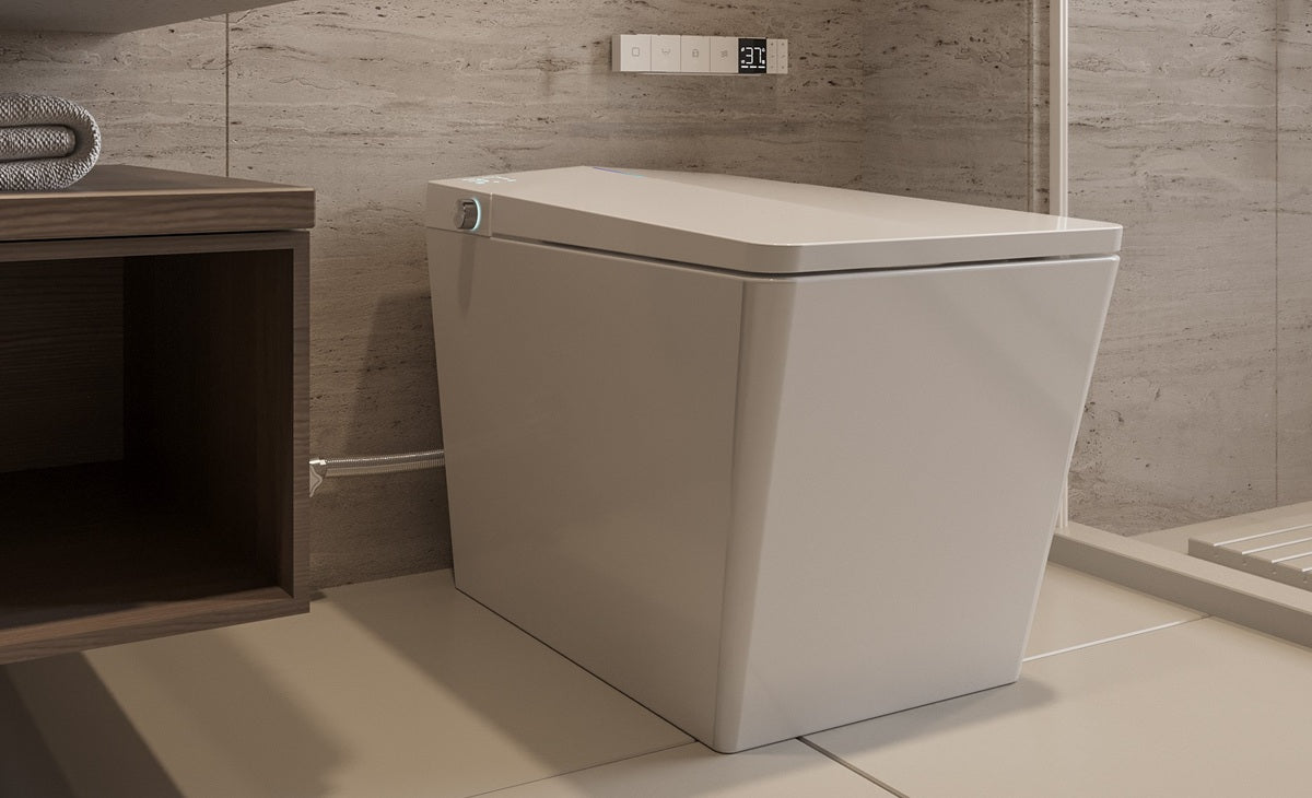 Vue proche de la Toilette Japonaise Intelligente Nelsmann KAKU Blanc du côté droit